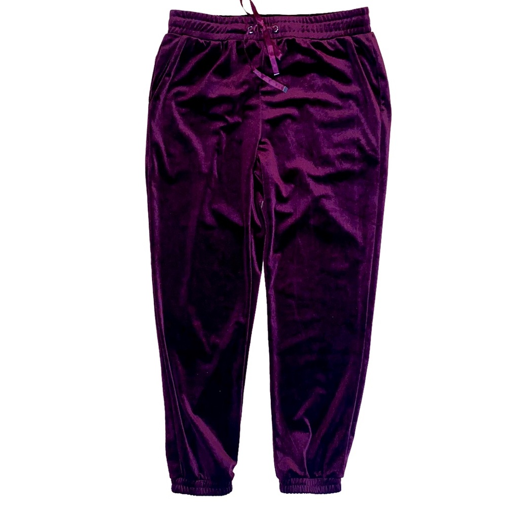 One by Chapter One Wine Colored Velvet Joggers With Pockets Size Medium